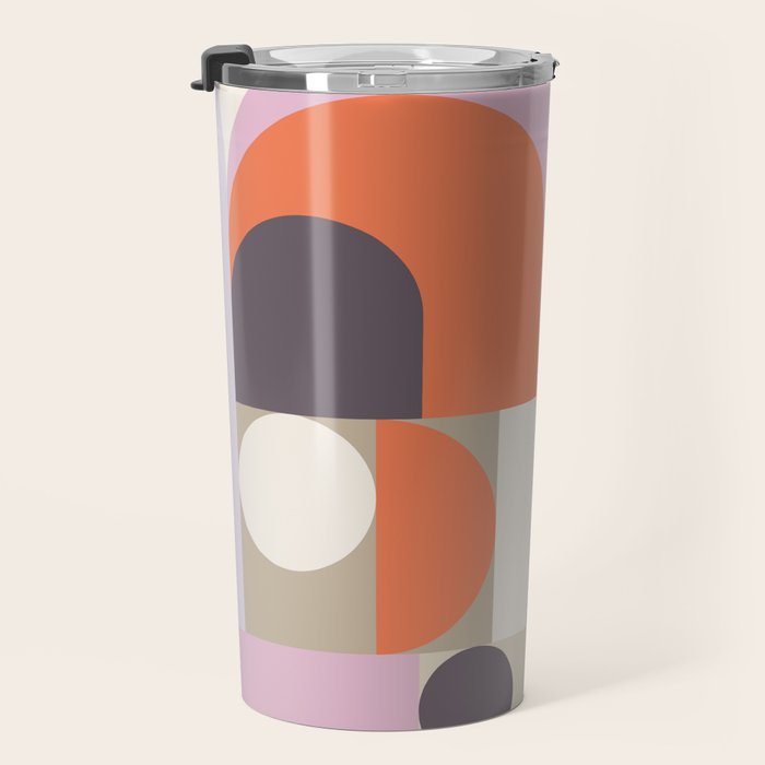 Geometric Bauhaus Shapes - Orange and Lavender Travel Mug Gallery Image 3