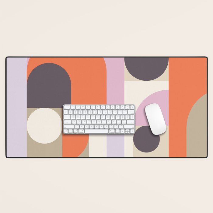 Geometric Bauhaus Shapes - Orange and Lavender Desk Mat Gallery Image 1