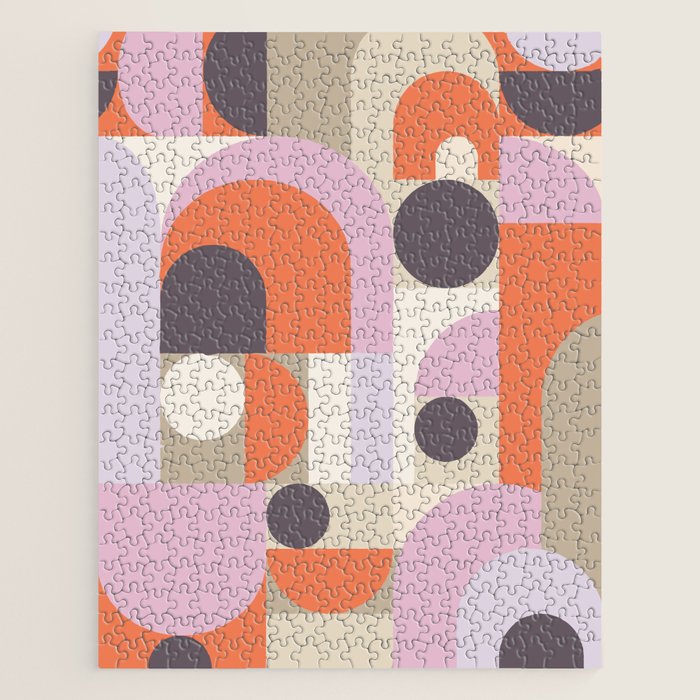 Geometric Bauhaus Shapes - Orange and Lavender Jigsaw Puzzle Gallery Image 1
