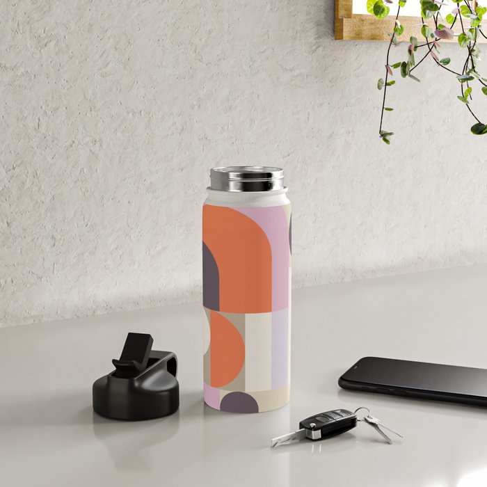 Geometric Bauhaus Shapes - Orange and Lavender Water Bottle Gallery Image 4