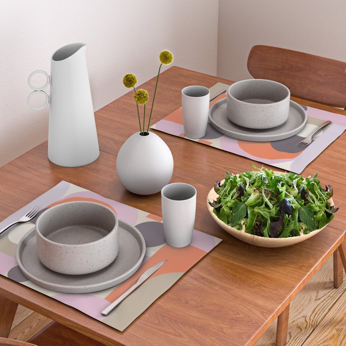 Geometric Bauhaus Shapes - Orange and Lavender Placemat Gallery Image 2