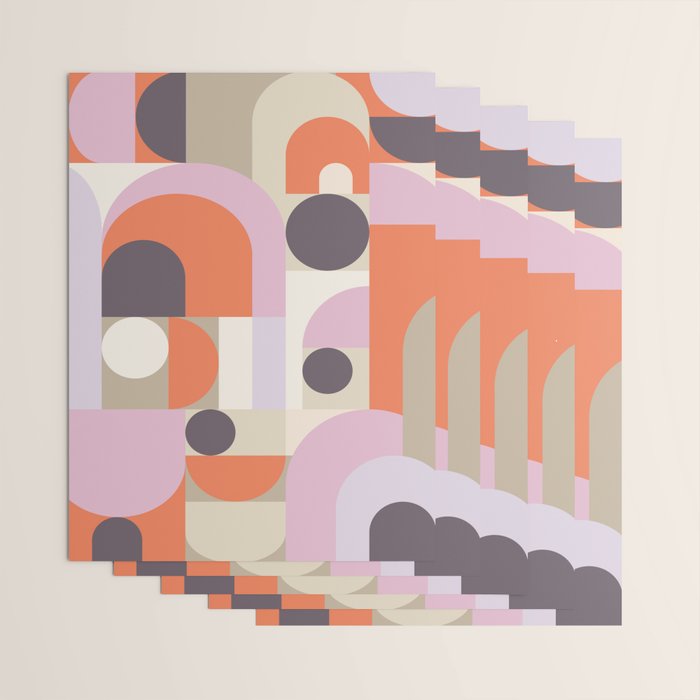 Geometric Bauhaus Shapes - Orange and Lavender Wrapping Paper Gallery Image 3