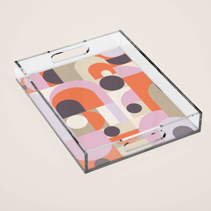 Geometric Bauhaus Shapes - Orange and Lavender Acrylic Tray Gallery Image 1