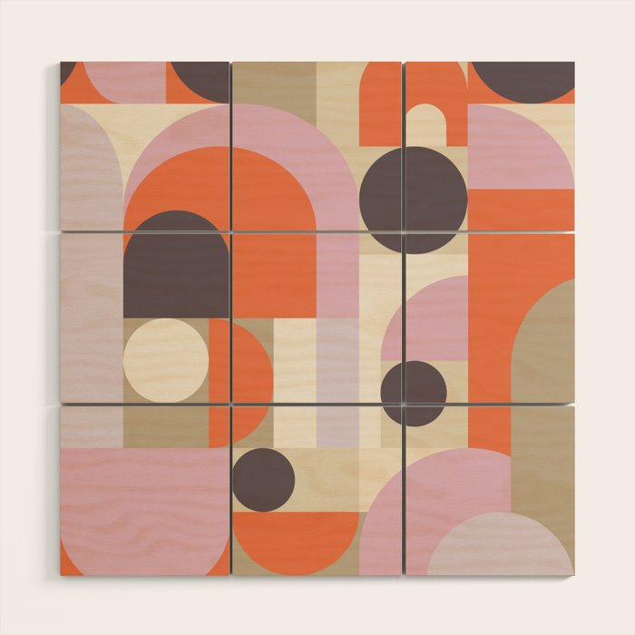 Geometric Bauhaus Shapes - Orange and Lavender Wood Wall Art Gallery Image 1