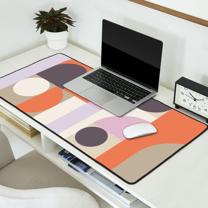 Geometric Bauhaus Shapes - Orange and Lavender Desk Mat Gallery Image 2
