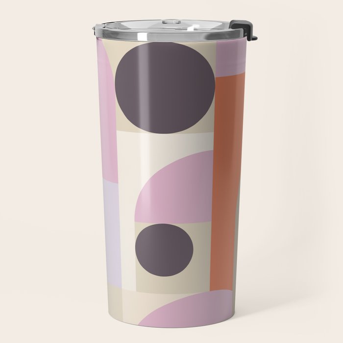 Geometric Bauhaus Shapes - Orange and Lavender Travel Mug Gallery Image 2