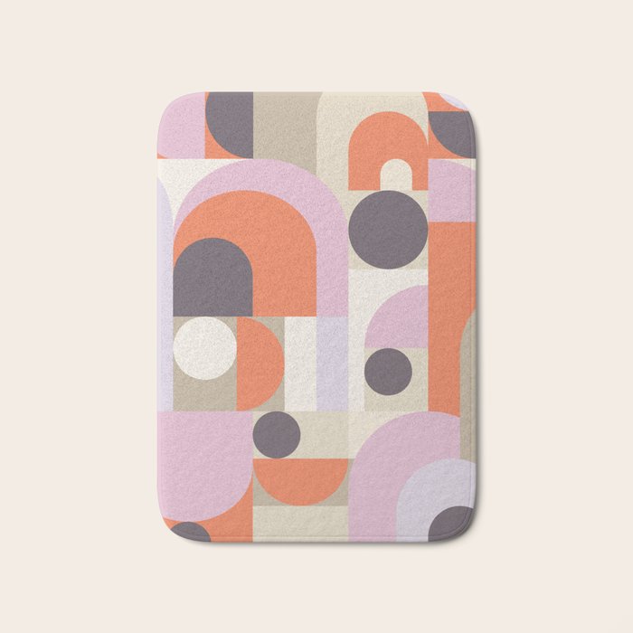 Geometric Bauhaus Shapes - Orange and Lavender Bath Mat Gallery Image 1