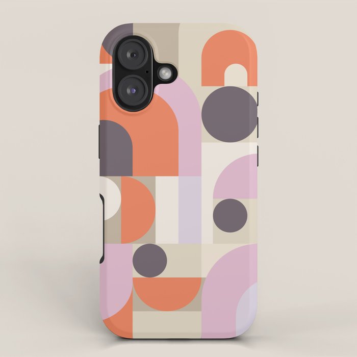 Geometric Bauhaus Shapes - Orange and Lavender iPhone Case Gallery Image 1
