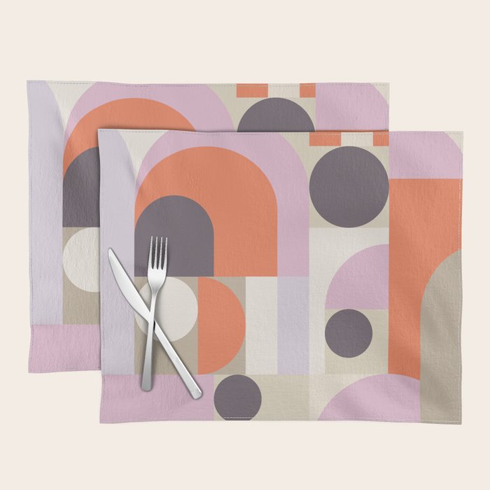 Geometric Bauhaus Shapes - Orange and Lavender Placemat Gallery Image 1
