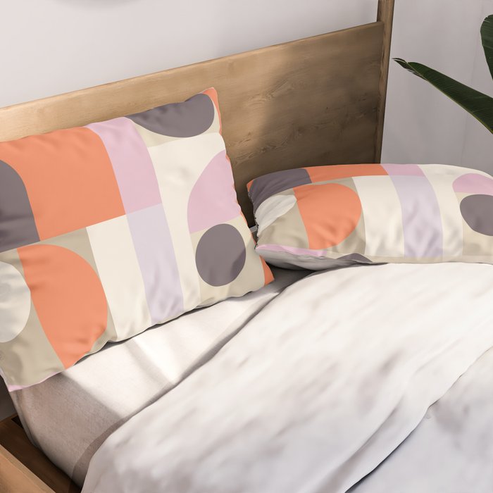 Geometric Bauhaus Shapes - Orange and Lavender Pillow Sham Gallery Image 2