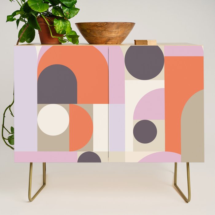 Geometric Bauhaus Shapes - Orange and Lavender Credenza Gallery Image 1