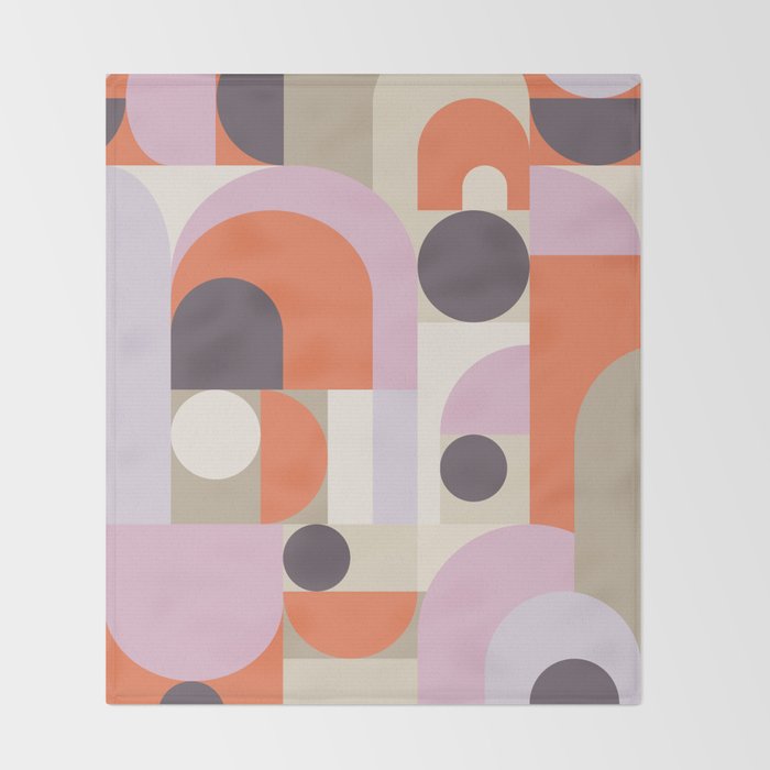Geometric Bauhaus Shapes - Orange and Lavender Throw Blanket Gallery Image 2