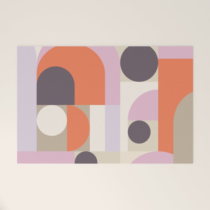 Geometric Bauhaus Shapes - Orange and Lavender Welcome Mat Gallery Image 1