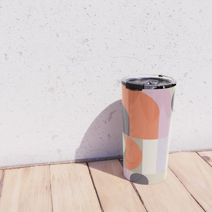 Geometric Bauhaus Shapes - Orange and Lavender Travel Mug Gallery Image 4