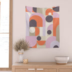 Geometric Bauhaus Shapes - Orange and Lavender Wall Tapestry Gallery Image 2