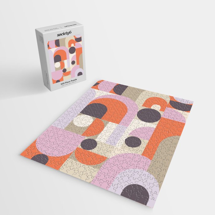 Geometric Bauhaus Shapes - Orange and Lavender Jigsaw Puzzle Gallery Image 2