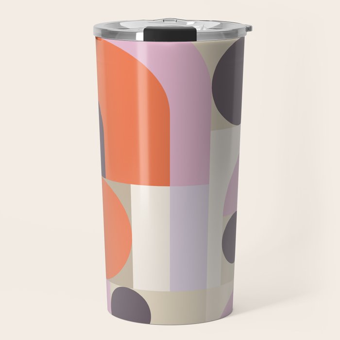 Geometric Bauhaus Shapes - Orange and Lavender Travel Mug Gallery Image 1