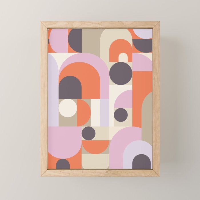 Geometric Bauhaus Shapes - Orange and Lavender Mini Art Print Gallery Image 1