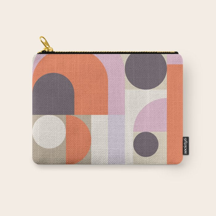 Geometric Bauhaus Shapes - Orange and Lavender Carry All Pouch Gallery Image 1