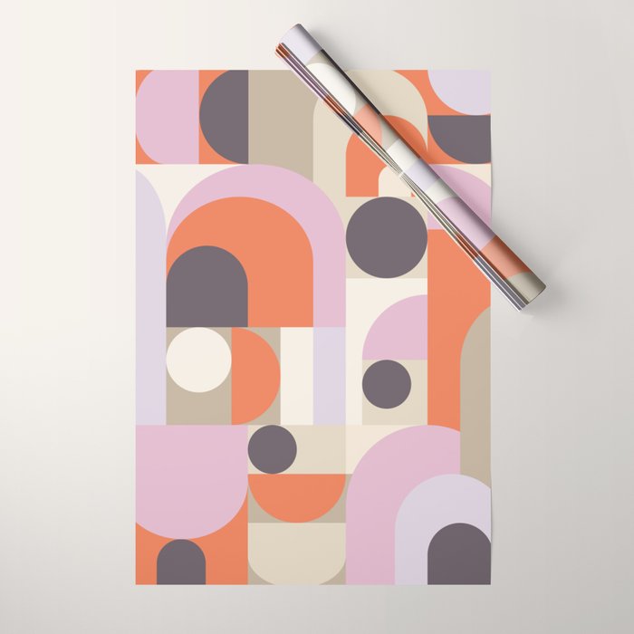 Geometric Bauhaus Shapes - Orange and Lavender Wrapping Paper Gallery Image 1
