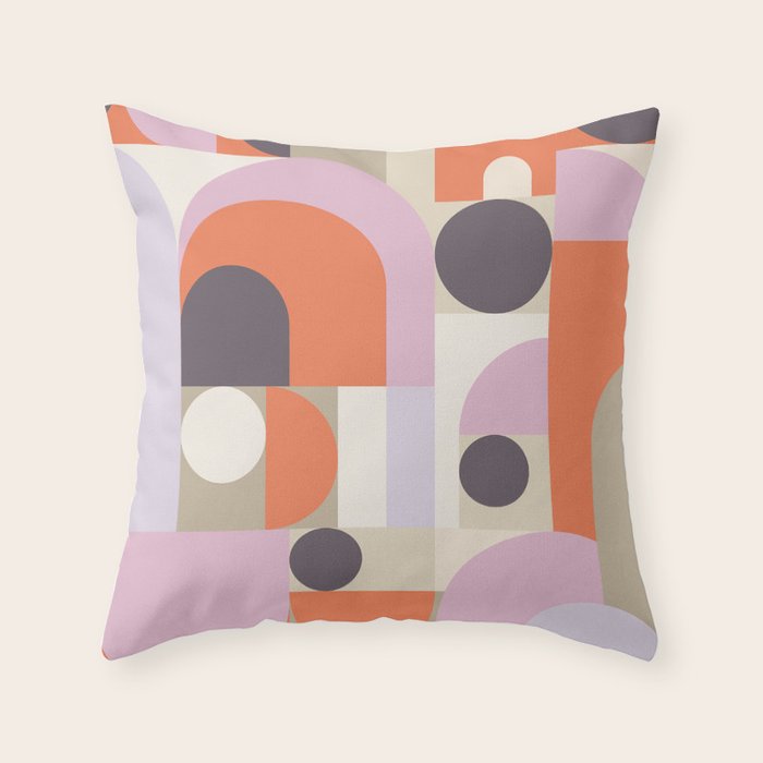 Geometric Bauhaus Shapes - Orange and Lavender Throw Pillow Gallery Image 1