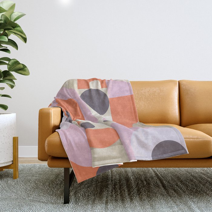 Geometric Bauhaus Shapes - Orange and Lavender Throw Blanket Gallery Image 1