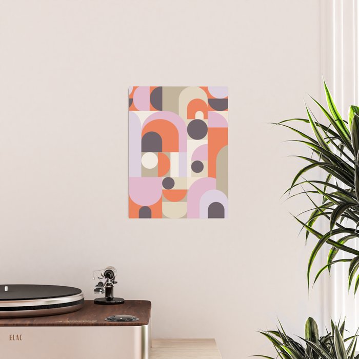 Geometric Bauhaus Shapes - Orange and Lavender Poster Gallery Image 2