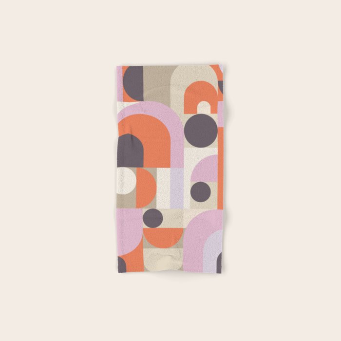 Geometric Bauhaus Shapes - Orange and Lavender Bath Towel Gallery Image 1