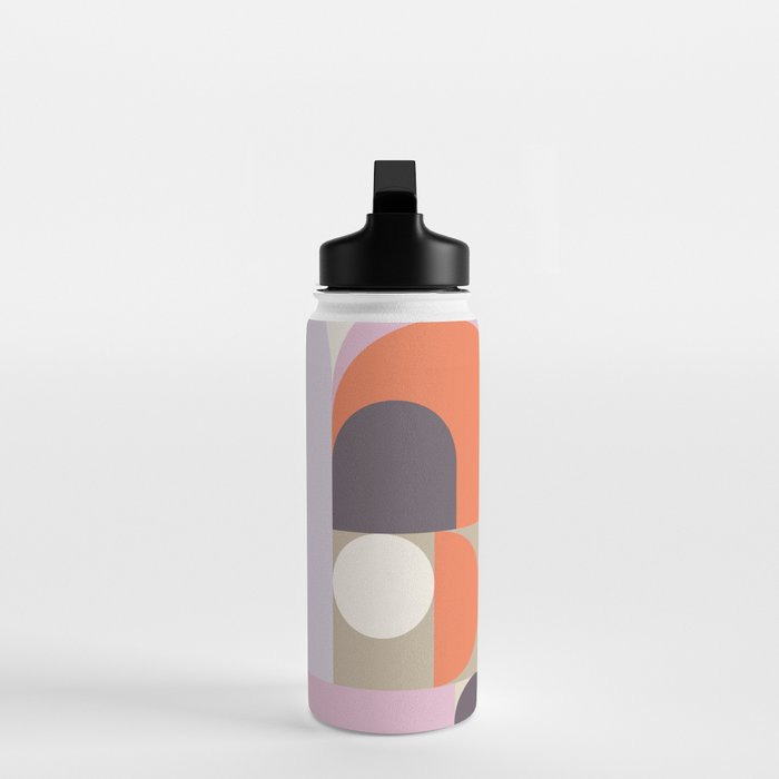 Geometric Bauhaus Shapes - Orange and Lavender Water Bottle Gallery Image 3
