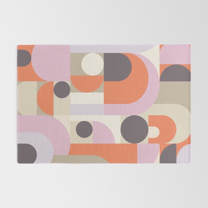 Geometric Bauhaus Shapes - Orange and Lavender Rug Gallery Image 2