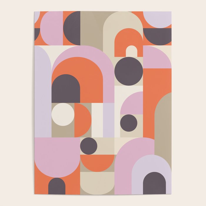 Geometric Bauhaus Shapes - Orange and Lavender Poster Gallery Image 4