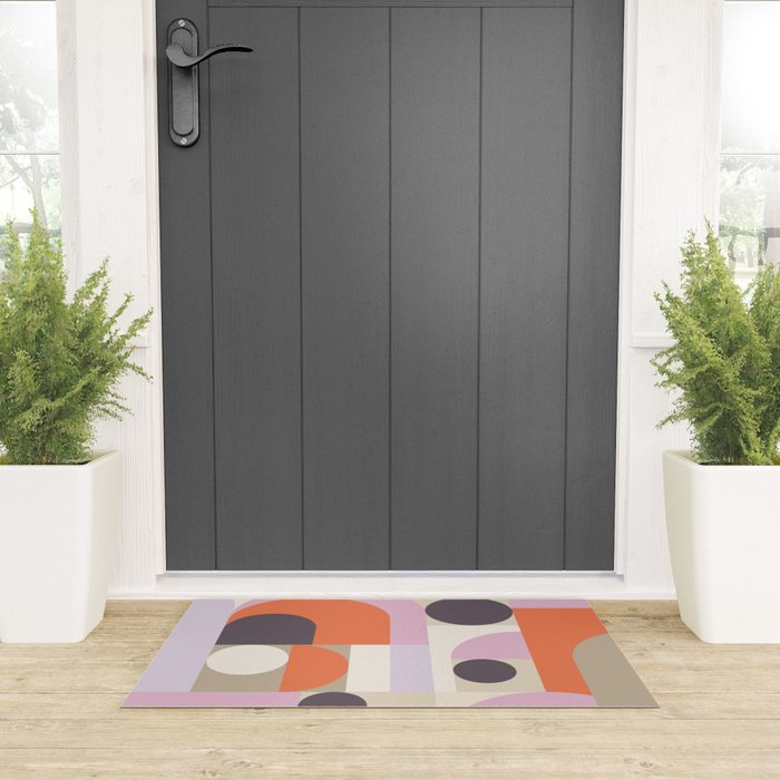 Geometric Bauhaus Shapes - Orange and Lavender Welcome Mat Gallery Image 3