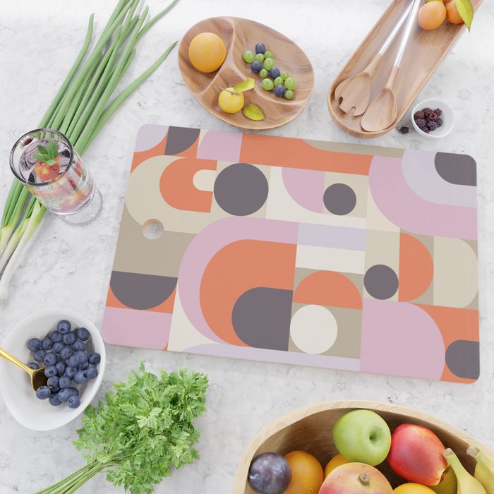 Geometric Bauhaus Shapes - Orange and Lavender Cutting Board Gallery Image 2