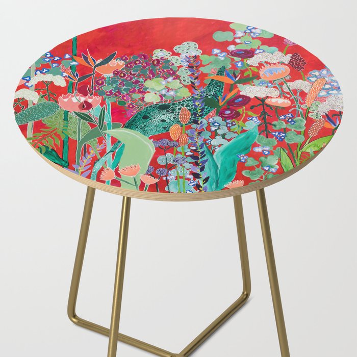 Floral Jungle on Red with Proteas, Eucalyptus and Birds of Paradise Side Table Gallery Image 2