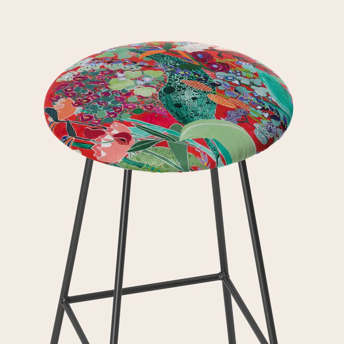 Floral Jungle on Red with Proteas, Eucalyptus and Birds of Paradise Stool Gallery Image 2