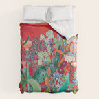 Floral Jungle on Red with Proteas, Eucalyptus and Birds of Paradise Duvet Cover Gallery Image 6