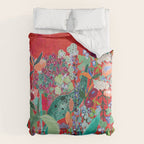 Floral Jungle on Red with Proteas, Eucalyptus and Birds of Paradise Comforter Gallery Image 6