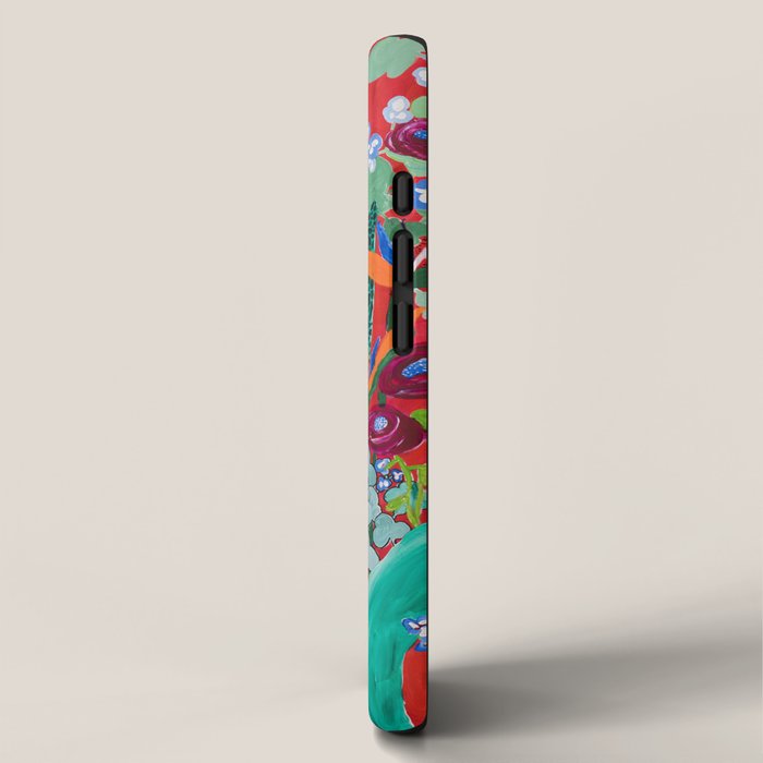 Floral Jungle on Red with Proteas, Eucalyptus and Birds of Paradise iPhone Case Gallery Image 2