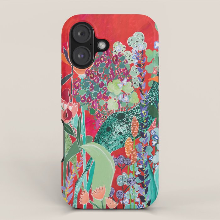 Floral Jungle on Red with Proteas, Eucalyptus and Birds of Paradise iPhone Case Gallery Image 1