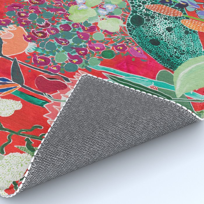 Floral Jungle on Red with Proteas, Eucalyptus and Birds of Paradise Rug Gallery Image 4