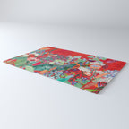 Floral Jungle on Red with Proteas, Eucalyptus and Birds of Paradise Rug Gallery Image 3