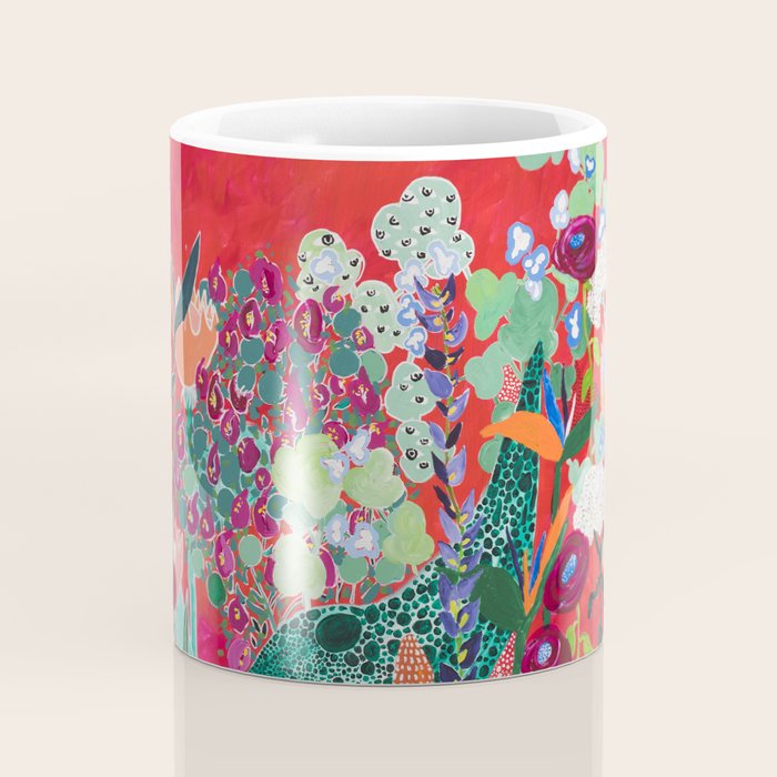 Floral Jungle on Red with Proteas, Eucalyptus and Birds of Paradise Coffee Mug Gallery Image 4