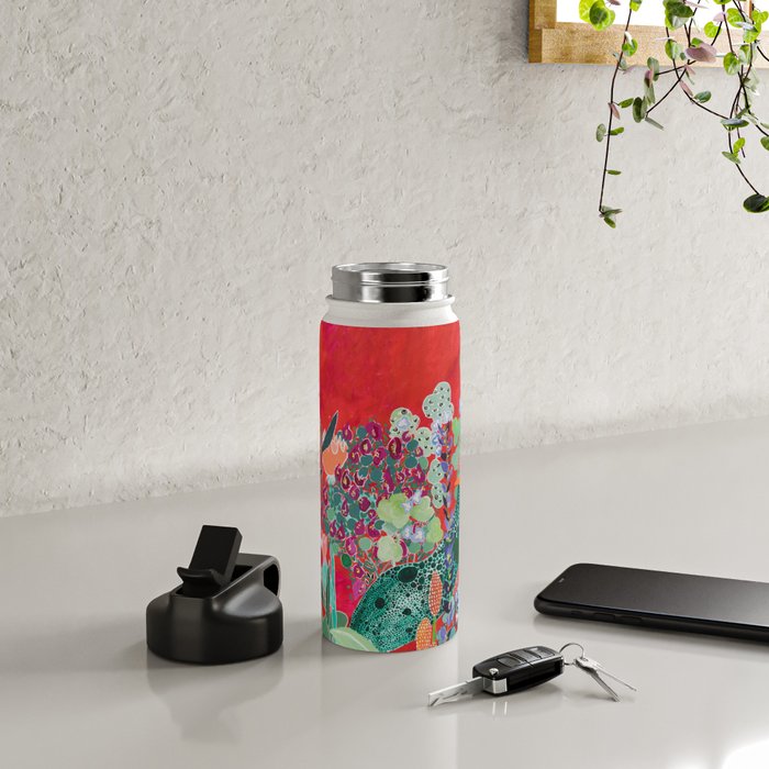 Floral Jungle on Red with Proteas, Eucalyptus and Birds of Paradise Water Bottle Gallery Image 5