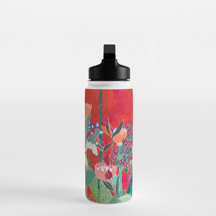 Floral Jungle on Red with Proteas, Eucalyptus and Birds of Paradise Water Bottle Gallery Image 3