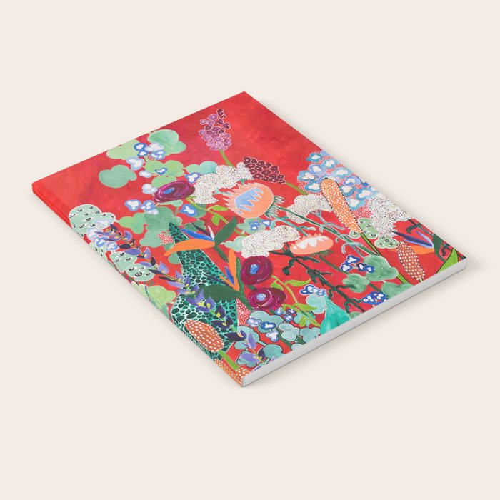 Floral Jungle on Red with Proteas, Eucalyptus and Birds of Paradise Notebook Gallery Image 1
