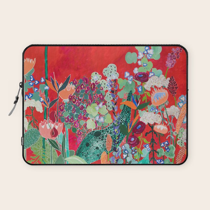 Floral Jungle on Red with Proteas, Eucalyptus and Birds of Paradise Laptop Sleeve Gallery Image 1