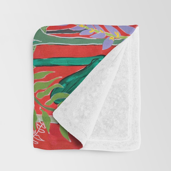 Floral Jungle on Red with Proteas, Eucalyptus and Birds of Paradise Throw Blanket Gallery Image 3