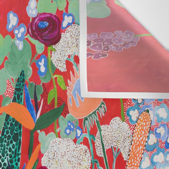 Floral Jungle on Red with Proteas, Eucalyptus and Birds of Paradise Wall Tapestry Gallery Image 3