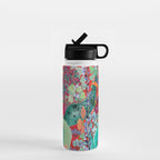 Red floral Jungle Garden Botanical featuring Proteas, Reeds, Eucalyptus, Ferns and Birds of Paradise Water Bottle Gallery Image 1