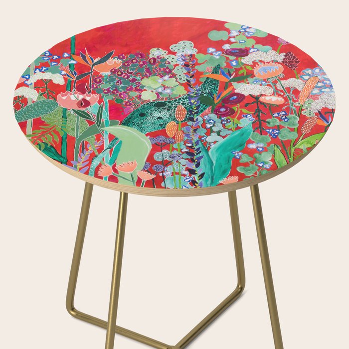 Red floral Jungle Garden Botanical featuring Proteas, Reeds, Eucalyptus, Ferns and Birds of Paradise Side Table Gallery Image 2